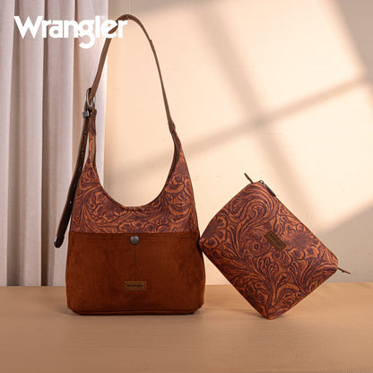 WG277-9182BR  Wrangler Vintage Floral Printed Hobo Bag-Brown