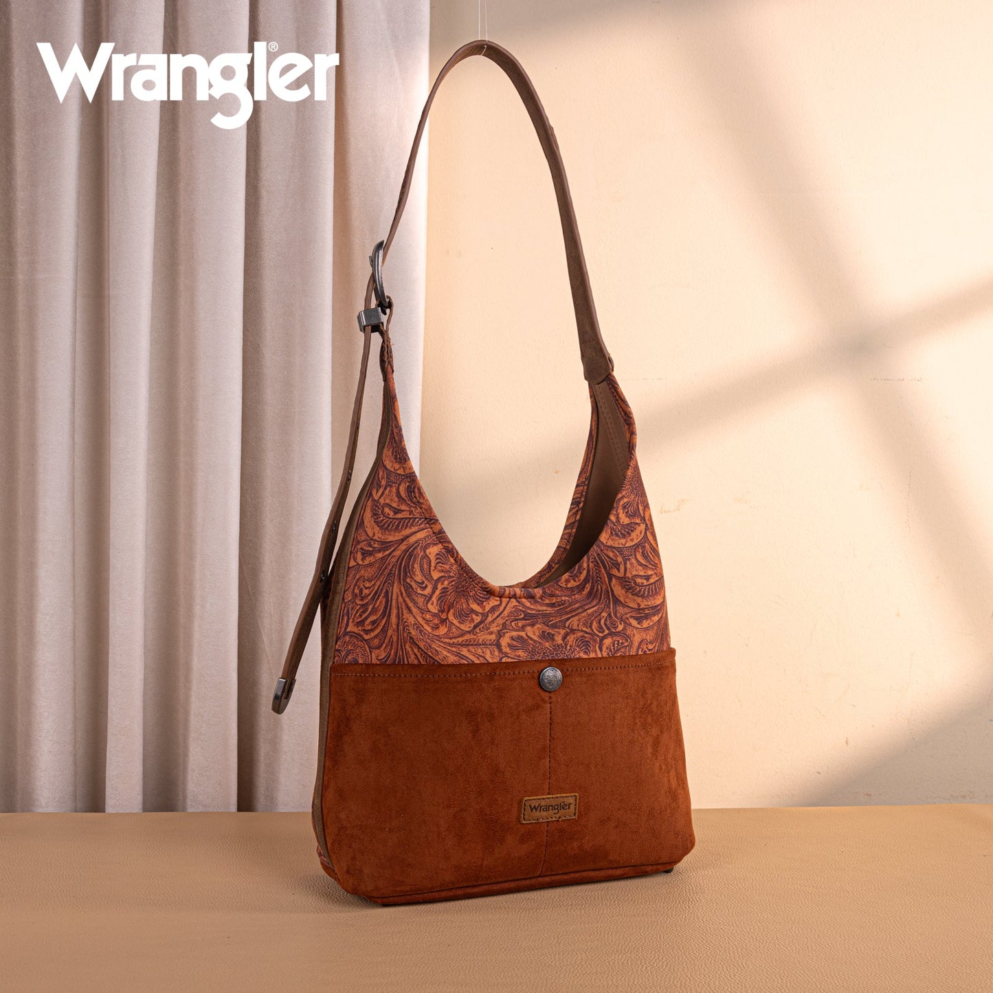WG277-9182BR  Wrangler Vintage Floral Printed Hobo Bag-Brown