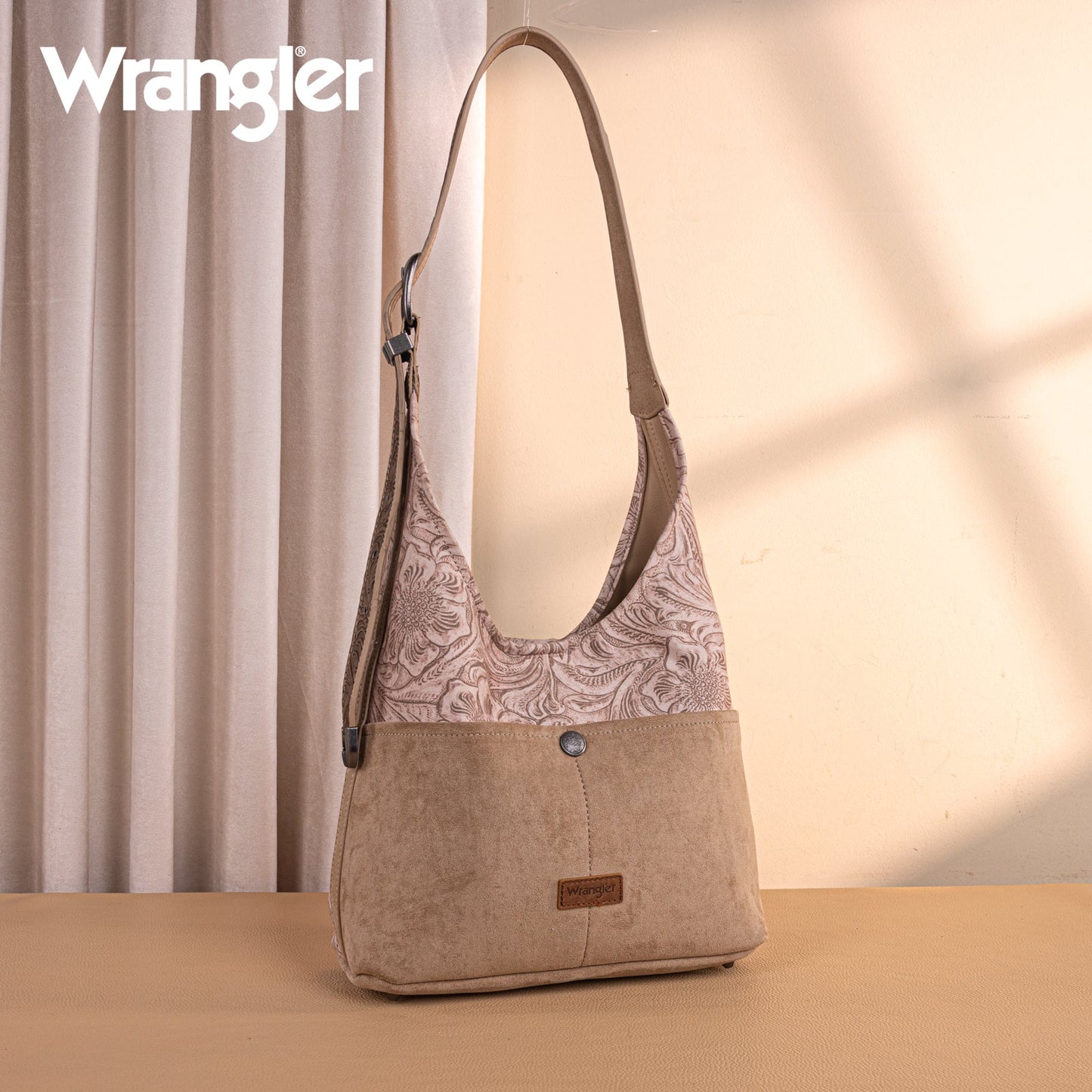 WG277-9182KH  Wrangler Vintage Floral Printed Hobo Bag-Khaki
