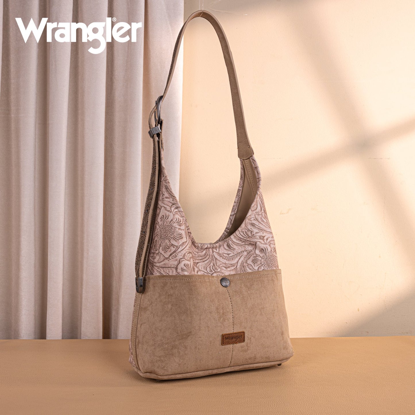 WG277-9182KH  Wrangler Vintage Floral Printed Hobo Bag-Khaki