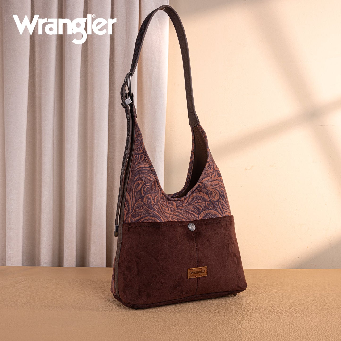 WG277-9182CF  Wrangler Vintage Floral Printed Hobo Bag-Coffee