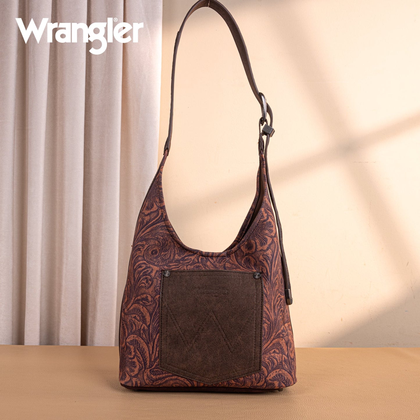 WG277-9182CF  Wrangler Vintage Floral Printed Hobo Bag-Coffee
