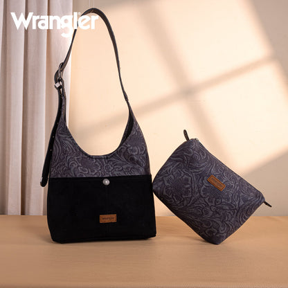WG277-9182BK  Wrangler Vintage Floral Printed Hobo Bag-Black