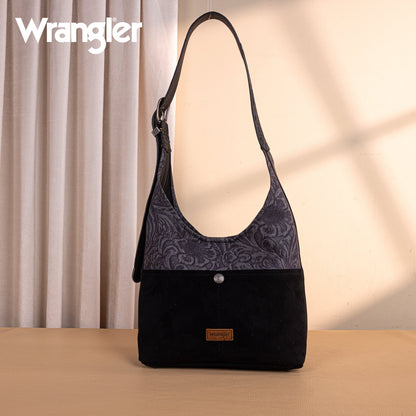 WG277-9182BK  Wrangler Vintage Floral Printed Hobo Bag-Black