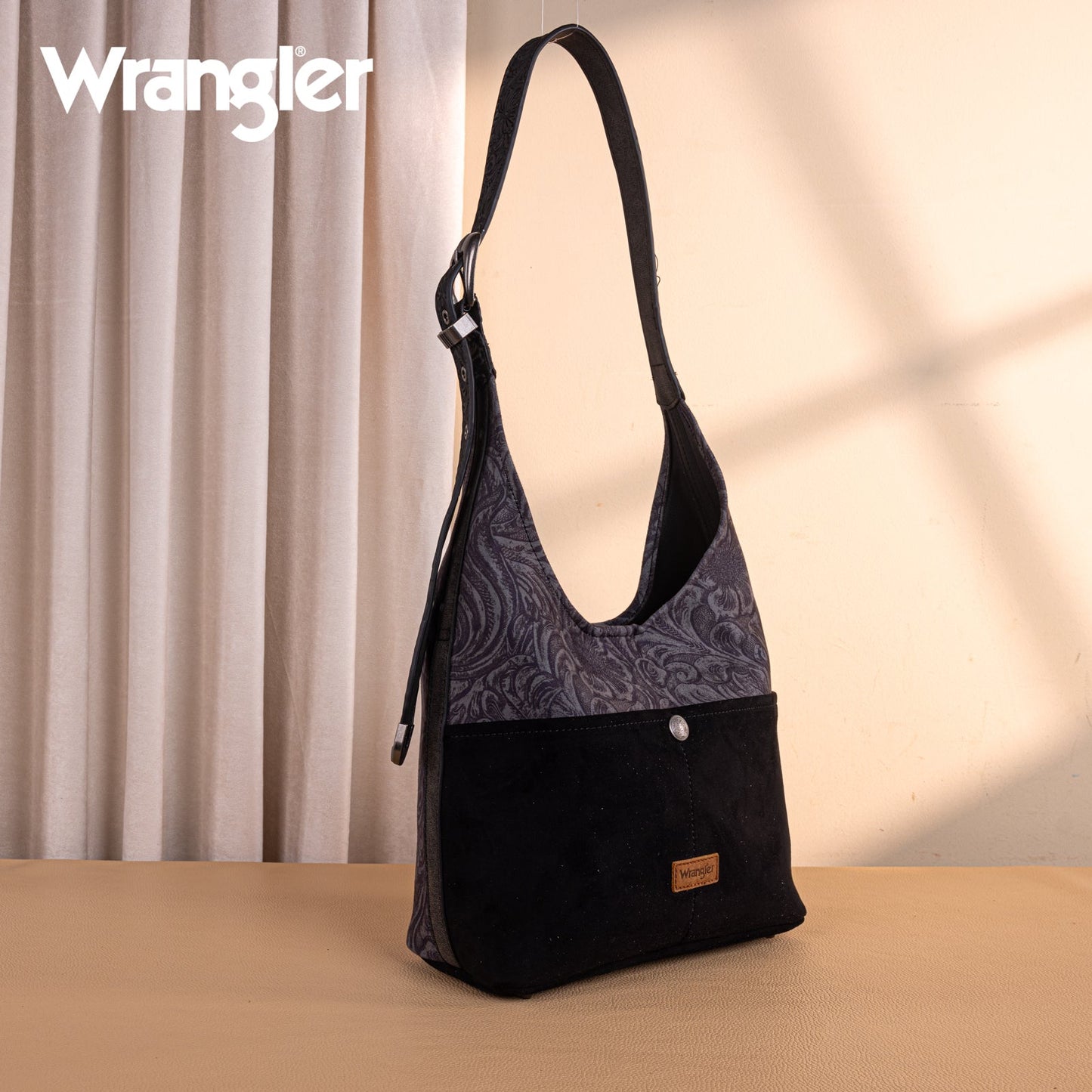 WG277-9182BK  Wrangler Vintage Floral Printed Hobo Bag-Black