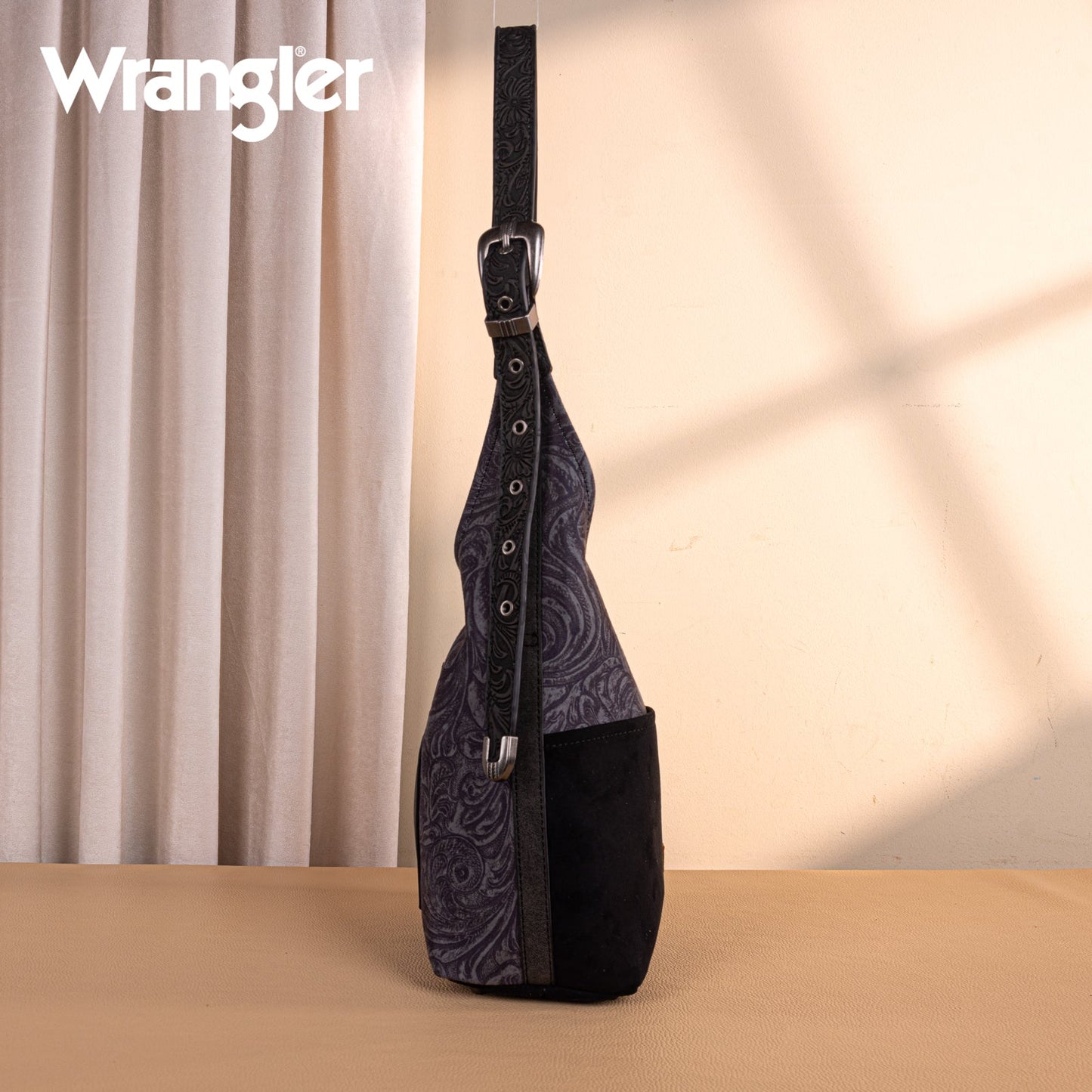 WG277-9182BK  Wrangler Vintage Floral Printed Hobo Bag-Black