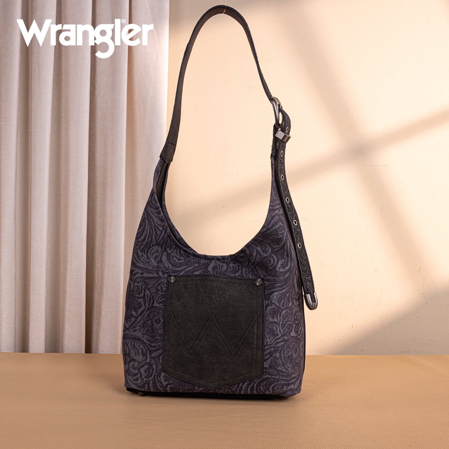 WG277-9182BK  Wrangler Vintage Floral Printed Hobo Bag-Black