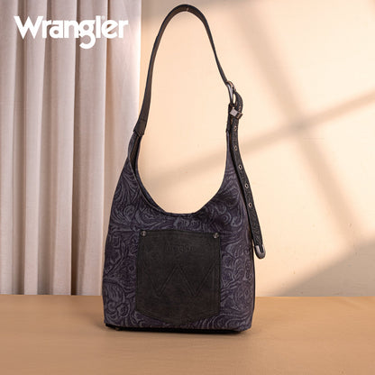 WG277-9182BK  Wrangler Vintage Floral Printed Hobo Bag-Black
