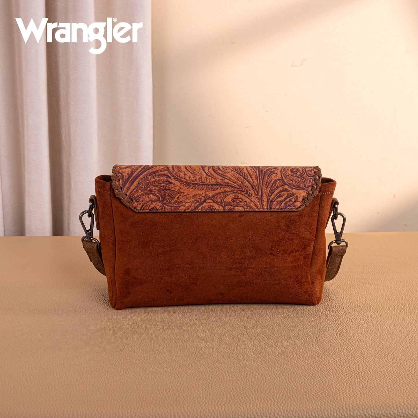 WG277-236BR   Wrangler Vintage Floral Printed Crossbody Bag with Small Pouch- Brown