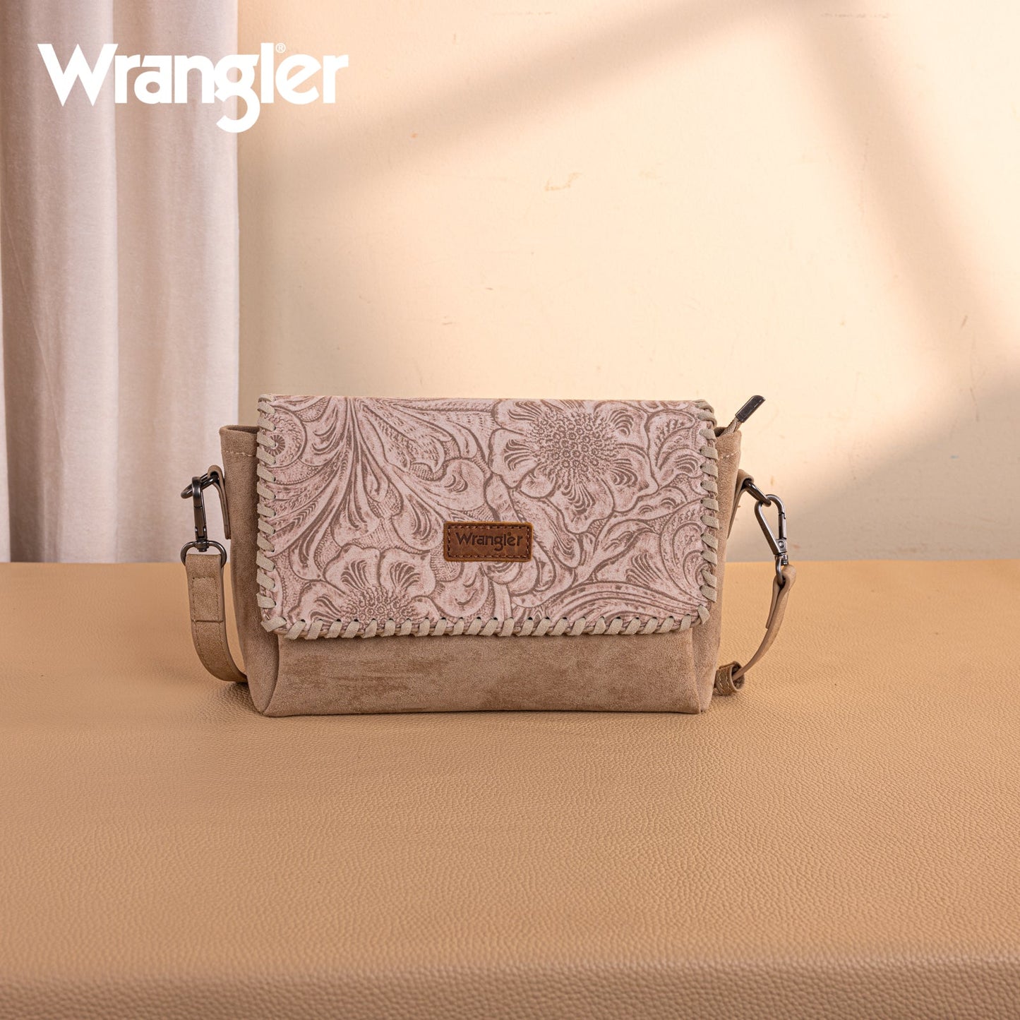 WG277-236KH   Wrangler Vintage Floral Printed Crossbody Bag with Small Pouch- Khaki