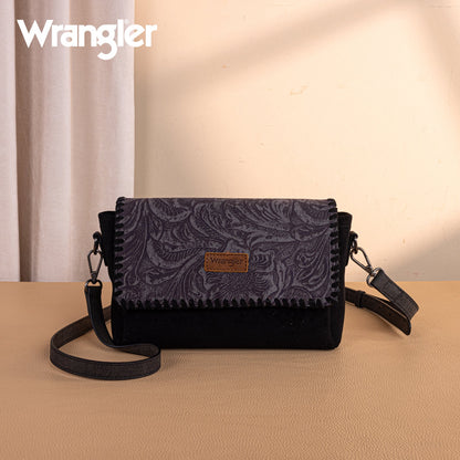 WG277-236BK   Wrangler Vintage Floral Printed Crossbody Bag with Small Pouch- Black