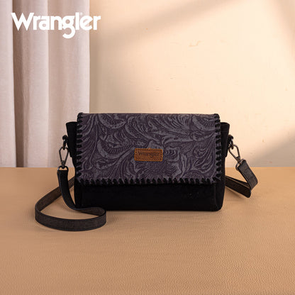 WG277-236BK   Wrangler Vintage Floral Printed Crossbody Bag with Small Pouch- Black