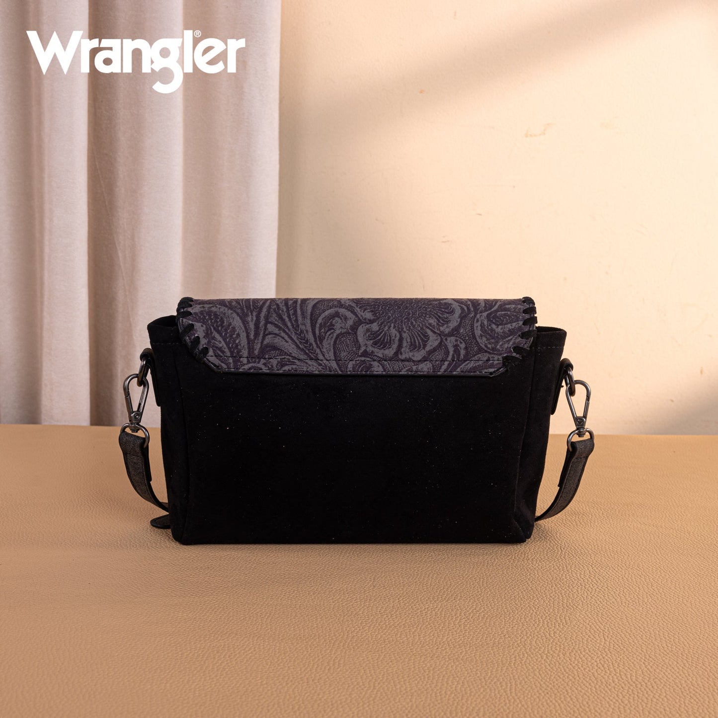 WG277-236BK   Wrangler Vintage Floral Printed Crossbody Bag with Small Pouch- Black