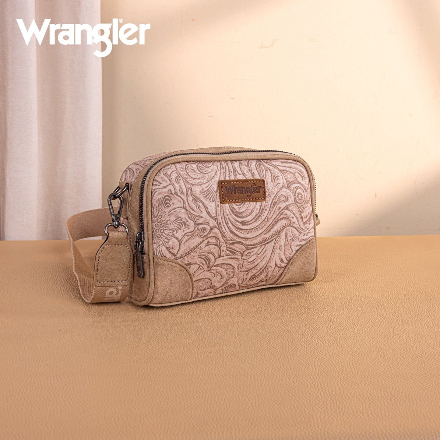 WG277-1833KH   Wrangler Vintage Floral Printed Small Crossbody Bag - Khaki