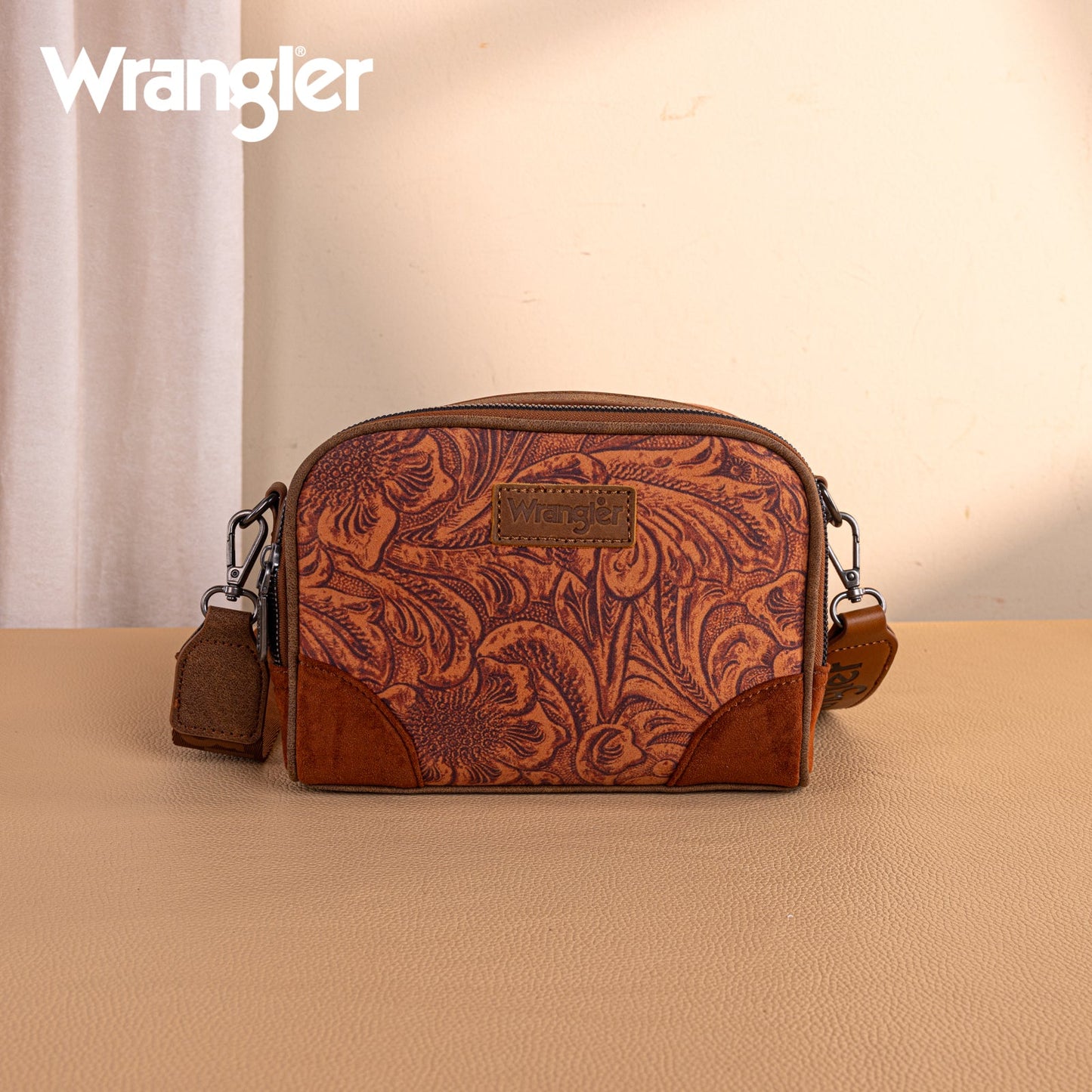 WG277-1833BR   Wrangler Vintage Floral Printed Small Crossbody Bag - Brown
