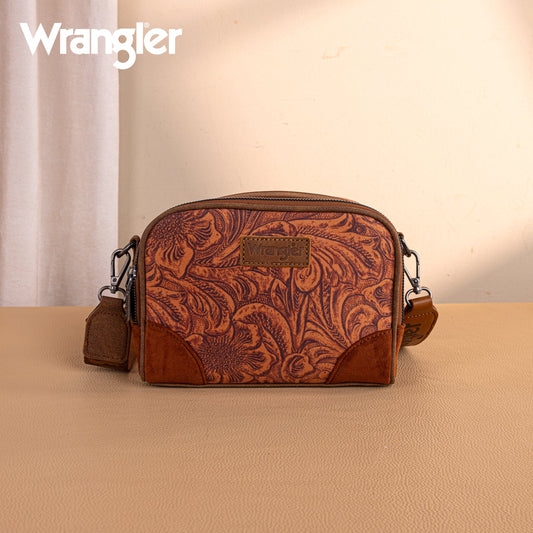 WG277-1833BR   Wrangler Vintage Floral Printed Small Crossbody Bag - Brown