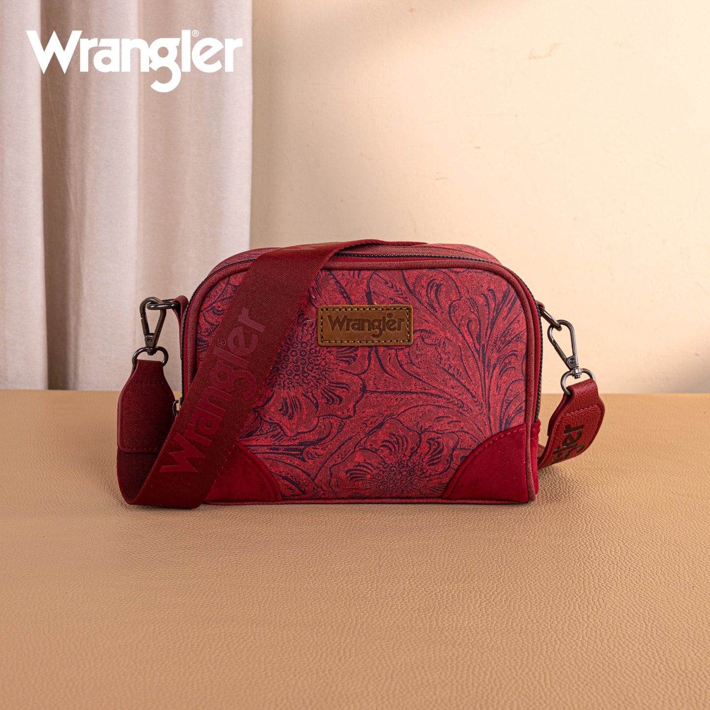 WG277-1833BDY   Wrangler Vintage Floral Printed Small Crossbody Bag - Burgundy