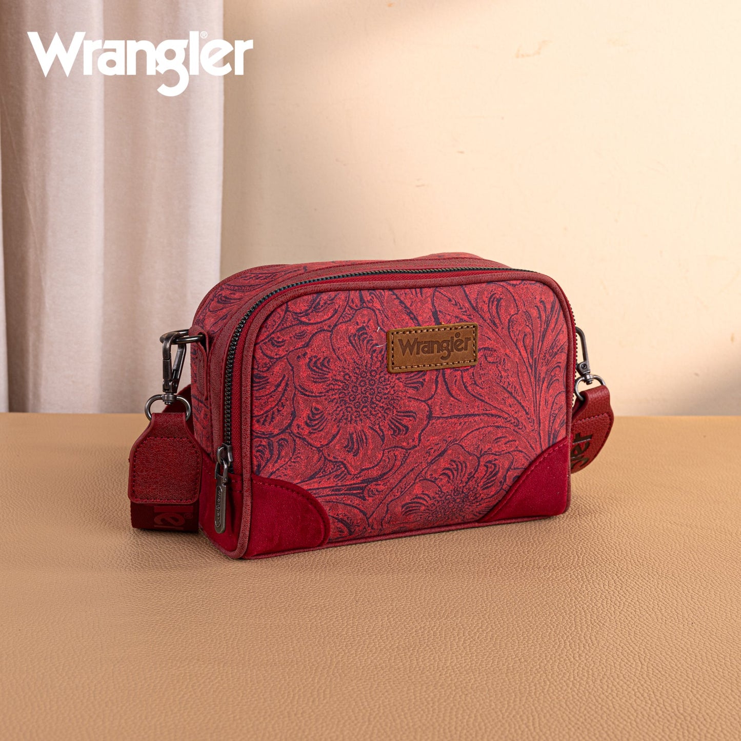WG277-1833BDY   Wrangler Vintage Floral Printed Small Crossbody Bag - Burgundy