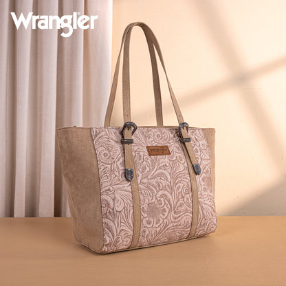 WG277-2002KH   Wrangler Vintage Floral Printed Large Tote Bag - Khaki
