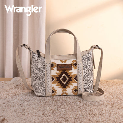 WG226-8605  Wrangler Tooled Aztec Pattern Print Tote/Crossbody -Beige