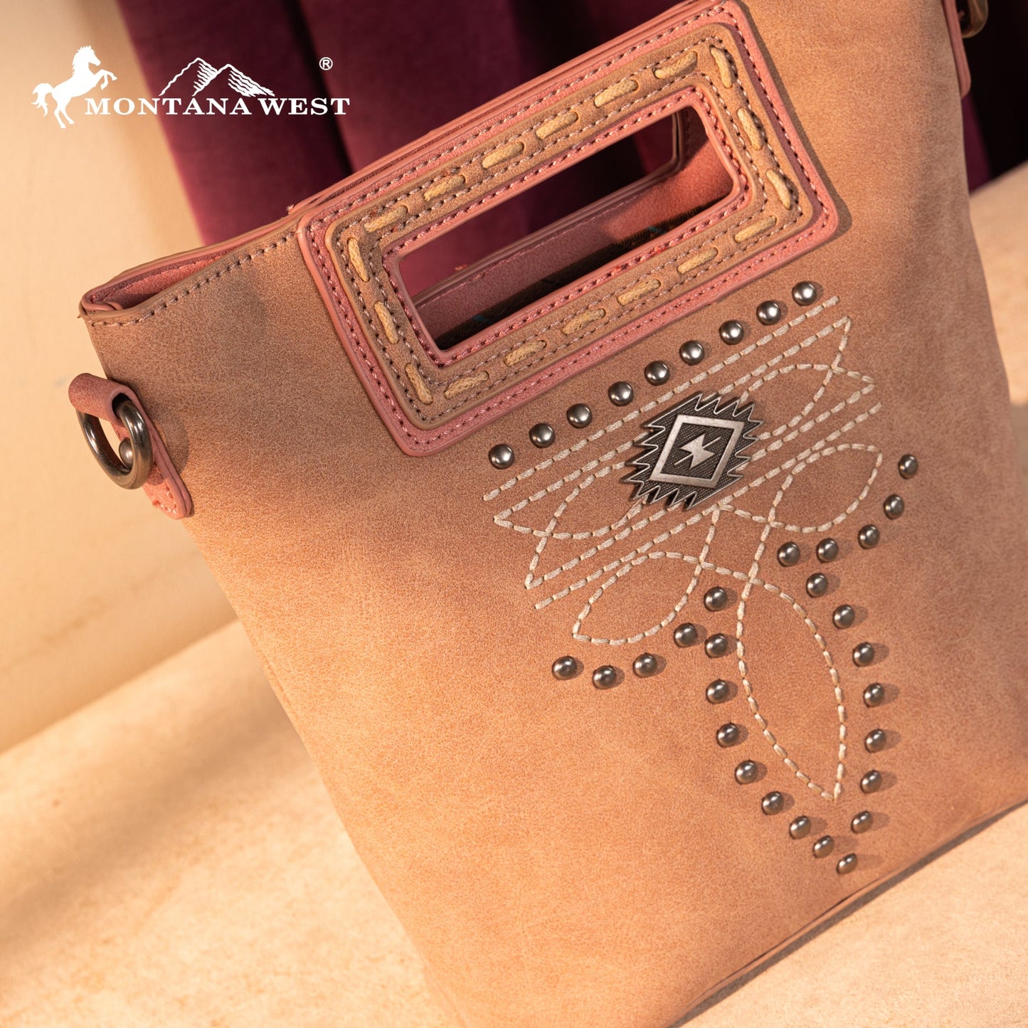 MW1325-8360  Montana West Cut-Out Embroidered Top Handle Crossbody