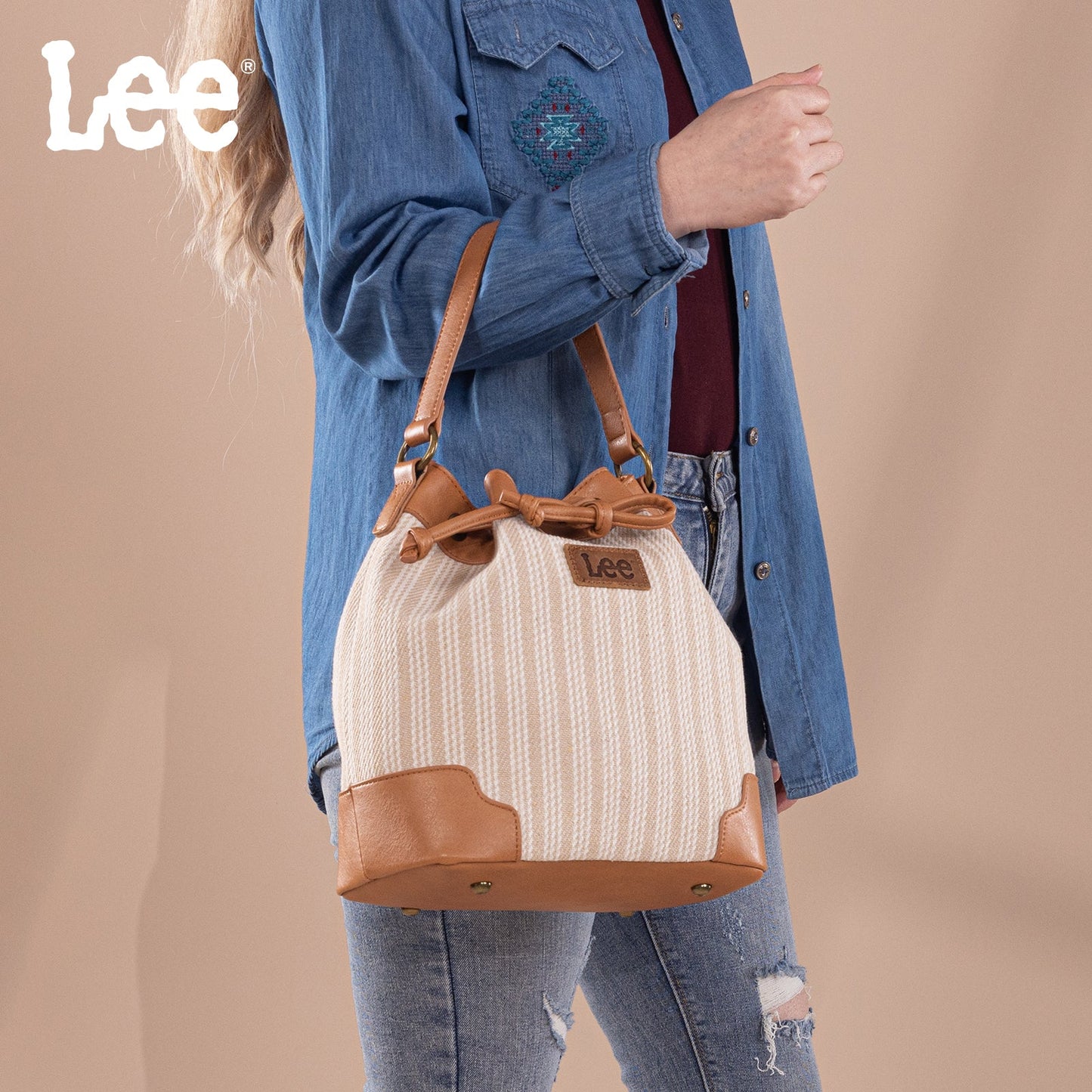 LEE55-006    LEE Stripe Collection Drawstring Bucket Crossbody Bag
