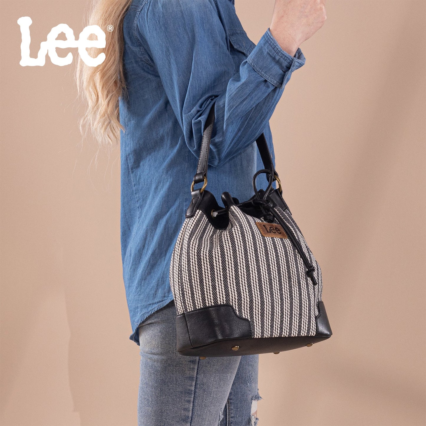 LEE55-006    LEE Stripe Collection Drawstring Bucket Crossbody Bag