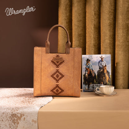 WG218-8900  Wrangler Aztec Embroidered Tote Bag/Crossbody- Brown