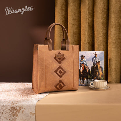 WG218-8900  Wrangler Aztec Embroidered Tote Bag/Crossbody- Brown