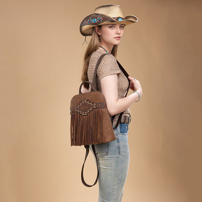 TR196G-9115  Trinity Ranch Aztec Tooled Fringe Concealed Carry Backpack