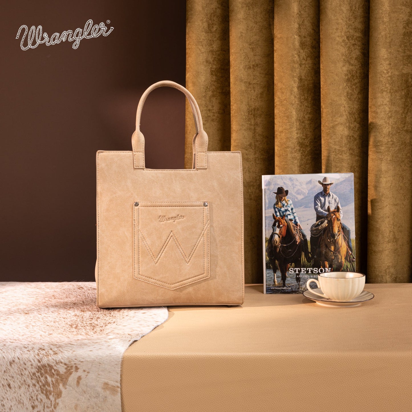 WG218-8900  Wrangler Aztec Embroidered Tote Bag/Crossbody- Tan