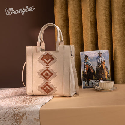 WG218-8900  Wrangler Aztec Embroidered Tote Bag/Crossbody- Beige