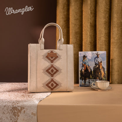 WG218-8900  Wrangler Aztec Embroidered Tote Bag/Crossbody- Beige
