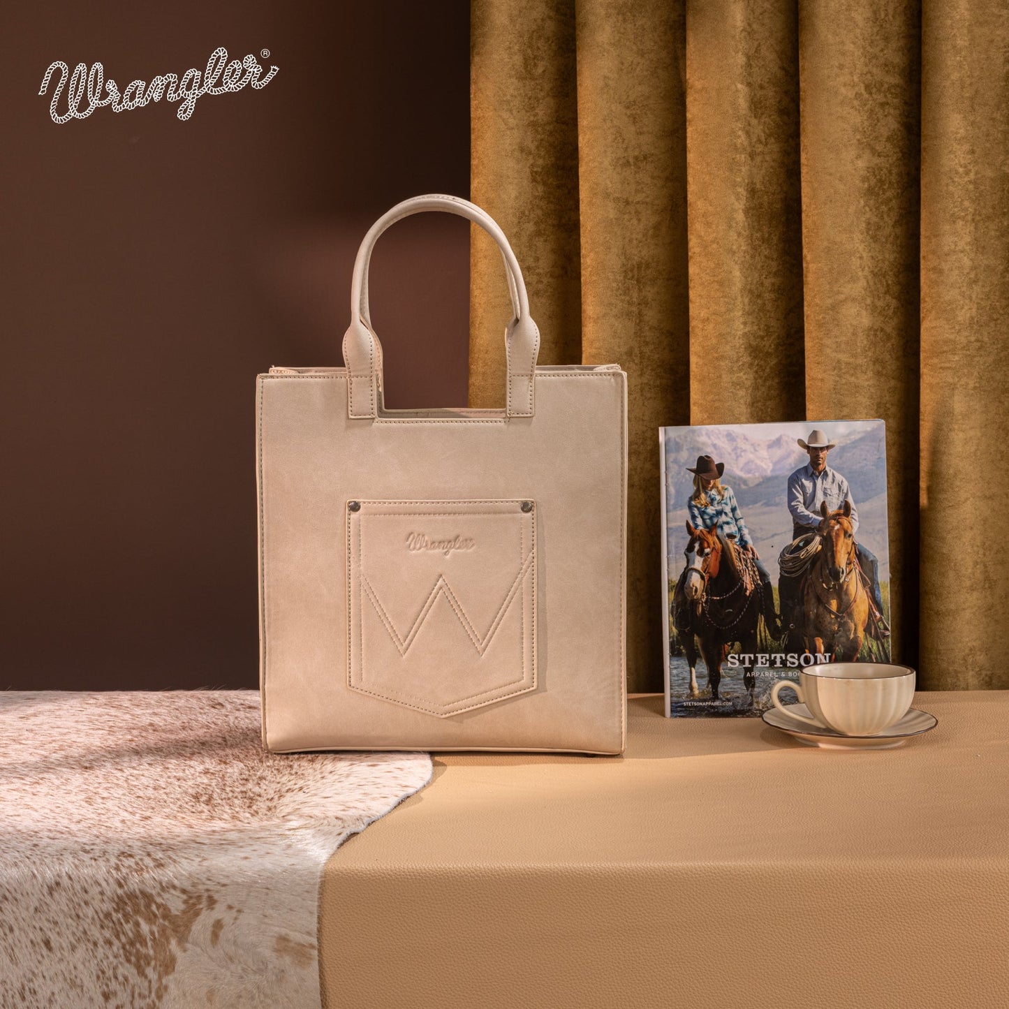 WG218-8900  Wrangler Aztec Embroidered Tote Bag/Crossbody- Beige