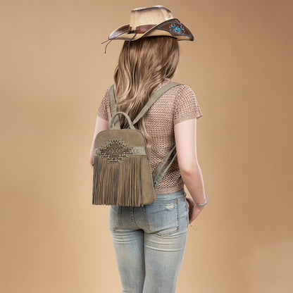 TR196G-9115  Trinity Ranch Aztec Tooled Fringe Concealed Carry Backpack