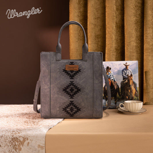 WG218-8900  Wrangler Aztec Embroidered Tote Bag/Crossbody- Black