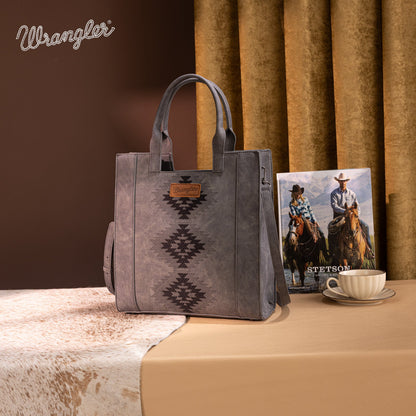 WG218-8900  Wrangler Aztec Embroidered Tote Bag/Crossbody- Black