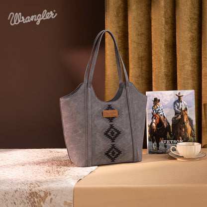 WG218-8250  Wrangler Aztec Embroidered Tote Bag- Black