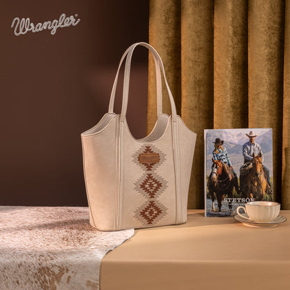 WG218-8250  Wrangler Aztec Embroidered Tote Bag- Beige