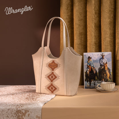 WG218-8250  Wrangler Aztec Embroidered Tote Bag- Beige