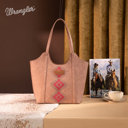 WG218-8250  Wrangler Aztec Embroidered Tote Bag- Dark Pink