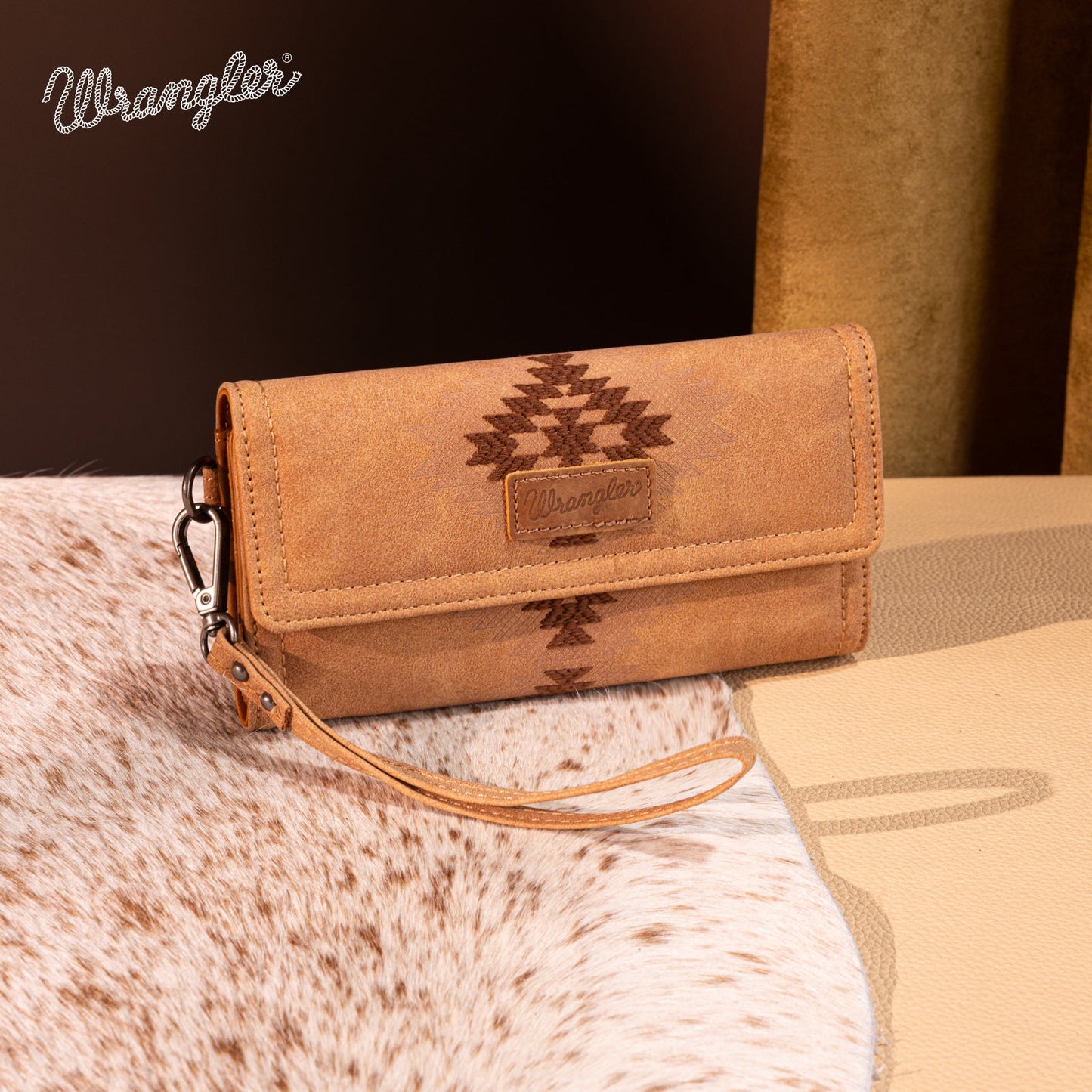 WG218-W068  Wrangler Aztec Embroidered  Wallet/Wristlet -Brown