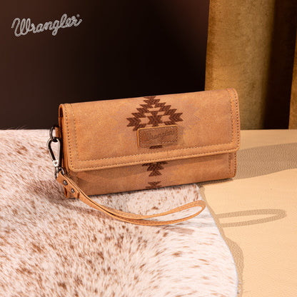 WG218-W068  Wrangler Aztec Embroidered  Wallet/Wristlet -Brown
