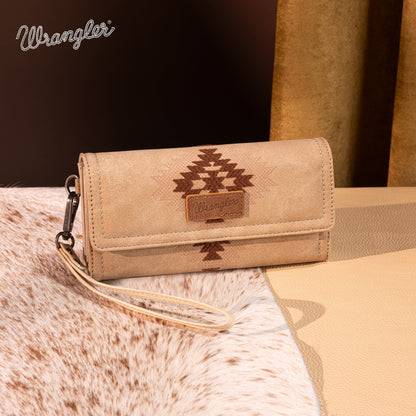 WG218-W068  Wrangler Aztec Embroidered  Wallet/Wristlet -Tan