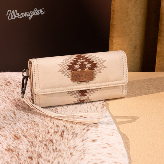 WG218-W068  Wrangler Aztec Embroidered  Wallet/Wristlet -Beige