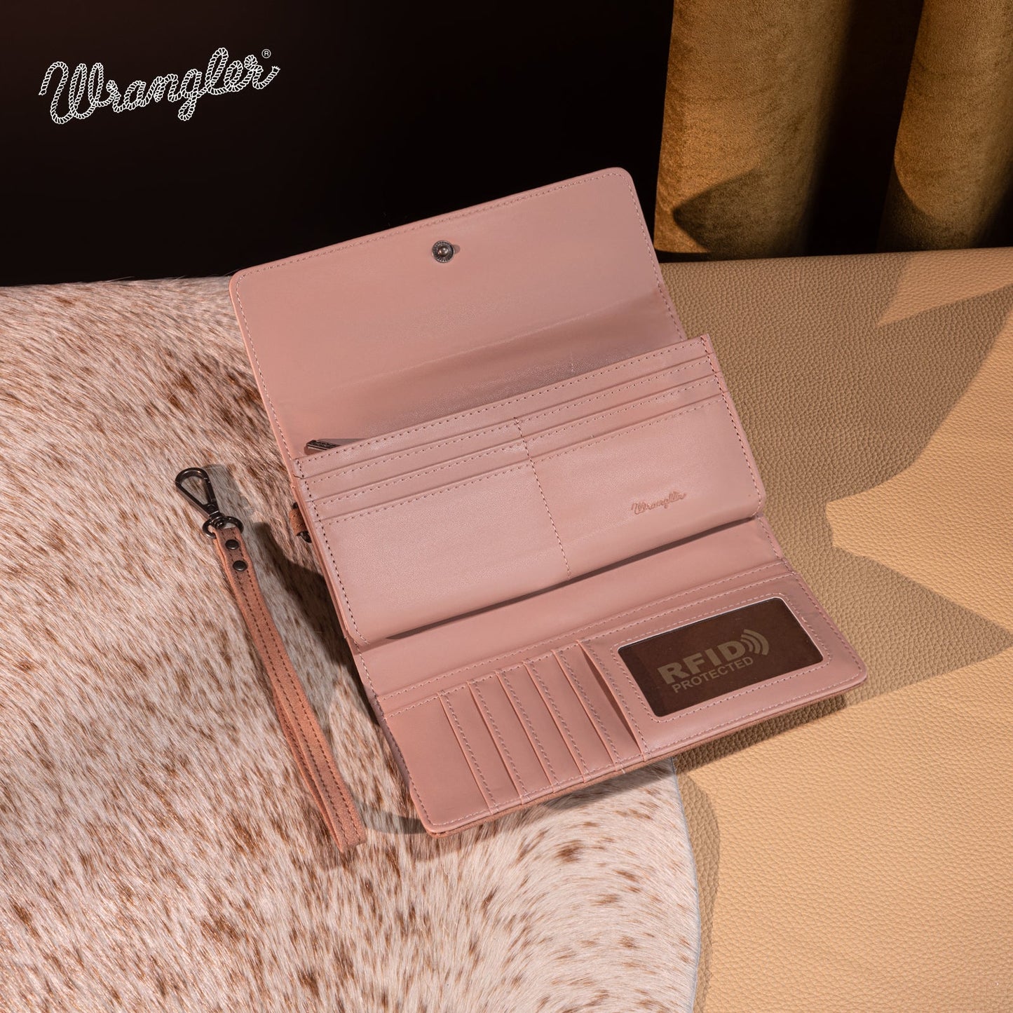 WG218-W068  Wrangler Aztec Embroidered  Wallet/Wristlet -Dark Pink