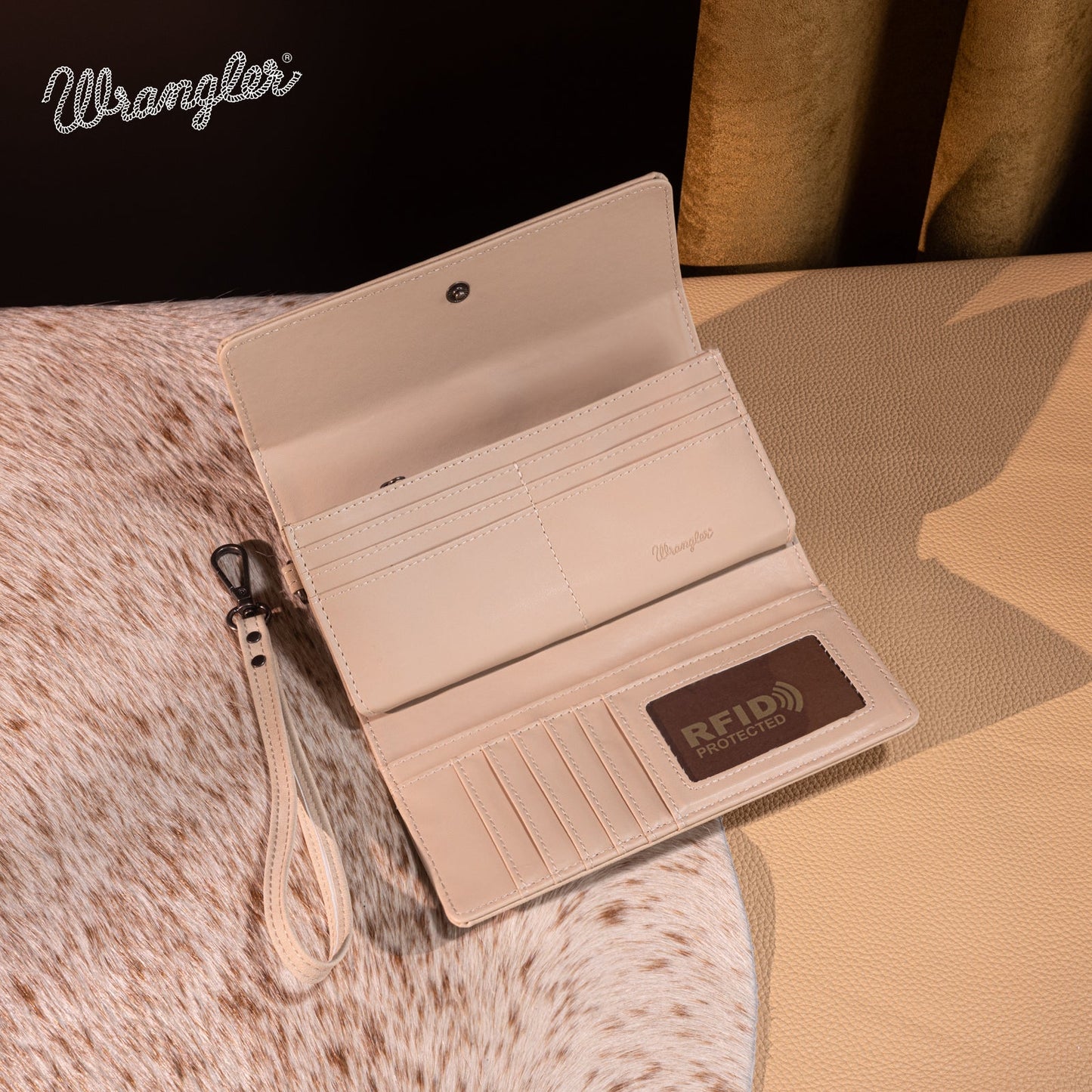 WG218-W068  Wrangler Aztec Embroidered  Wallet/Wristlet -Tan