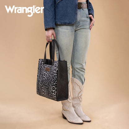 WG296-8900BK   Wrangler Leopard Print Tote Bag- Black