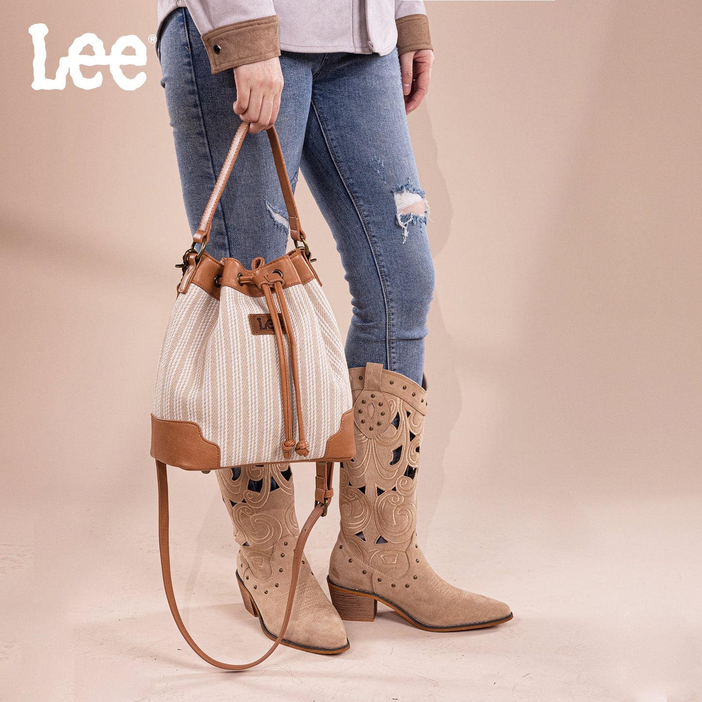LEE55-006    LEE Stripe Collection Drawstring Bucket Crossbody Bag