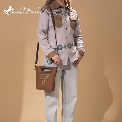 MW1325-8360  Montana West Cut-Out Embroidered Top Handle Crossbody